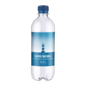 500 ml natürliches Mineralwasser naturell in Tube-Flasche mit Werbeetikett