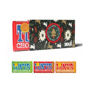 90 g Tony's Chocolonely Tafel in einer bedruckbaren Werbekartonage