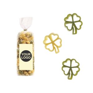 250 g Werbe-Nudeln in Glücksklee-Form im Standbeutel mit Werbeetikett