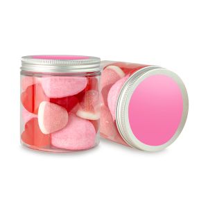 180 g rosa Süßigkeiten-Mix in Naschdose mit Werbeetikett