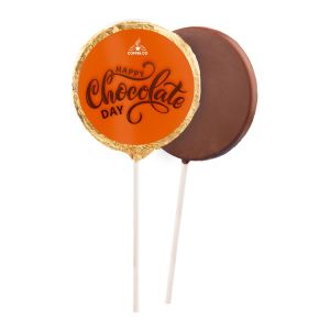 80 g Schokoladen-Lolli mit Werbeetikett
