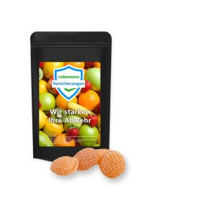 80 g Multivitamin Bonbons im Midi Standbeutel schwarz mit Werbeetikett