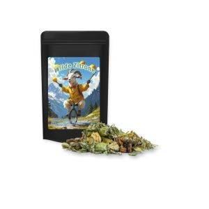 11 g Kräutertee Bergtee & Zitrus im schwarzen Mini Doypack mit Werbeetikett