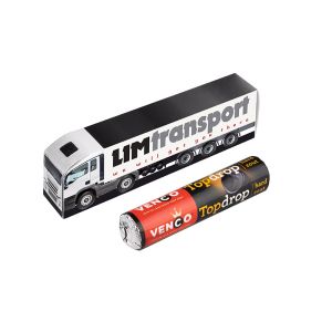 Mini LKW mit Bonbons mit Lakritz- und Mentholgeschmack und Bedruckung