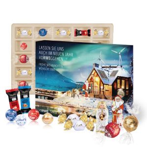 200 g Adventskalender mit Lindt Schokoladenmischung  mit Papierfaser-Inlay und mit rundum Werbedruck