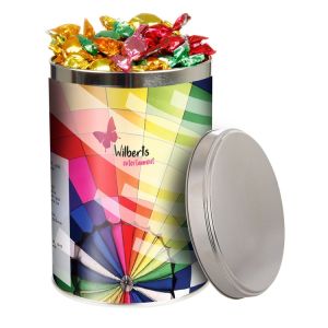 Metalic sweets in 1,3 l Metalldose mit Werbebanderole