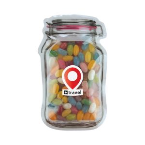 Jelly Beans im Midi-Beutel in Weckglas-Form mit Werbeetikett