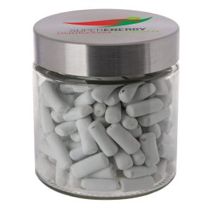 0,9 l Glastiegel befüllt mit Schülkreide Lakritz und Werbedruck