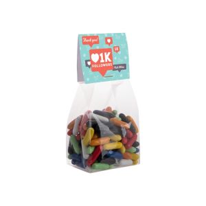 150 g Lakritzstäbchen Mix in Standbodenbeutel mit Werbereiter