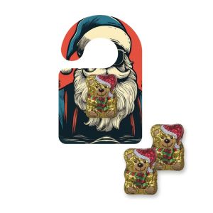 Schoko-Weihnachtsbärchen auf Mini Türanhänger mit Werbedruck