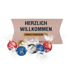 Kissenverpackung Creative mit Lindt Lindor Pralinés und Werbedruck