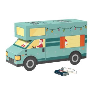 3D Adventskalender Wohnmobil mit Alpenmilch-Schokotäfelchen und Werbedruck