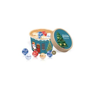 Christmas Paperbox mit Lindt Minis und Nikolaus und einem Werbeeinleger im Deckel