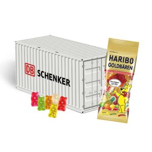 3D Präsent Container mit Haribo Goldbären und Werbedruck