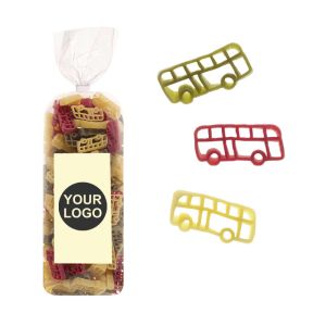 250 g Werbe-Nudeln in Reisebus-Form im Standbeutel mit Werbeetikett