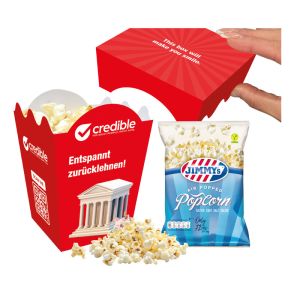Promotional cinema box with vegan popcorn and all-round printing