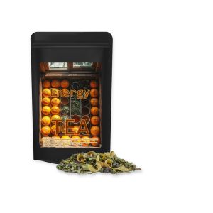 35 g Matetee Orange im Midi Standbeutel schwarz mit Werbeetikett