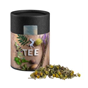Bio Kräutertee Kräuterfantasie in Kraftpapierdose Midi schwarz mit Werbebanderole