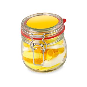 320 g gelber Süßigkeiten-Mix im Bügelglas mit Werbeetikett
