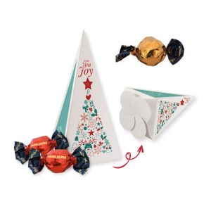 120 g Weihnachtspralinés Tannenbaum mit Cappuccinocremefüllung in Motivkartonage mit Logodruck