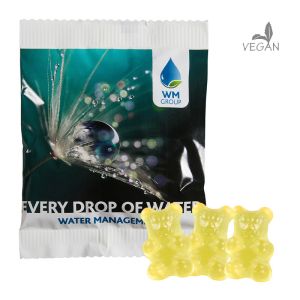20 g vegane gelbe Gummibärchen (Zitrone) im Werbetütchen mit Werbedruck