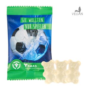 15 g vegane weiße Gummibärchen (Ananas) im Werbetütchen mit Werbedruck