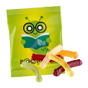 30 g Individuelle Fruchtgummi-Formen vegan im Werbetütchen mit Werbedruck