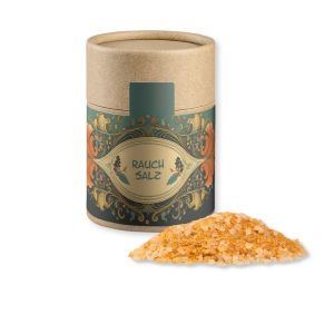 Rauch-Salz grob in Kraftpapierdose Midi mit Werbebanderole
