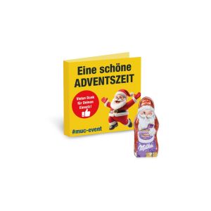 Werbe-Klappkarte mit Weihnachtsmann von Milka und Rundum-Werbedruck