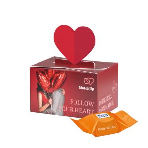 Ritter SPORT Schokowürfel Karamell Dou in Geschenkbox Herz und Werbedruck