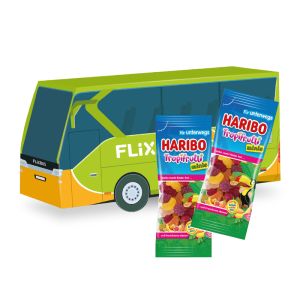 3D Präsent Bus HARIBO Tropifrutti mit Werbedruck