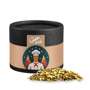 Bio Weihnachts Gewürzmischung Chefsache in Kraftpapierdose Mini schwarz mit Werbebanderole