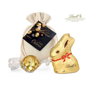 Präsent Goldenes Ostersäckchen mit Lindt Goldhase und Lindorkugel