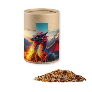 Bio Gewürzmischung Feuer und Flamme in Kraftpapierdose Midi mit Werbebanderole