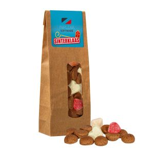 Nikolaus Süßigkeiten-Mix in Kraftpapiertüte mit Werbeetikett