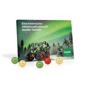 Tisch-Adventskalender mit Fairtrade Schokolade und Rundum-Werbedruck
