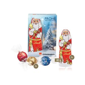 Lindor Pralinés und Lindt Weihnachtsmann im Premium-Präsent mit Werbedruck