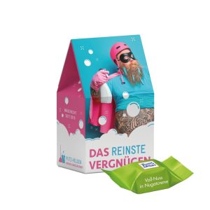 Standbodenbox mit Ritter SPORT Schokowürfel Vollnuss Nougatcreme und Werbedruck