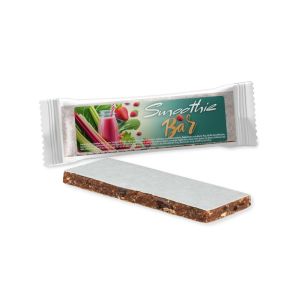 Express Smoothie-Riegel Rhabarber Erdbeere im Flowpack mit Werbeetikett