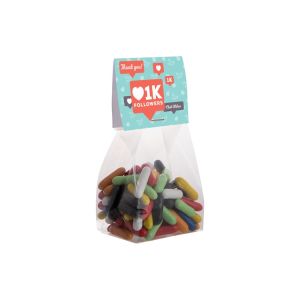 100 g Lakritzstäbchen Mix in Standbodenbeutel mit Werbereiter