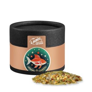 Weihnachts Gewürzmischung Fisch in Kraftpapierdose Mini schwarz mit Werbebanderole