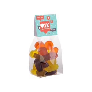 150 g Fruchtgummi in Standbodenbeutel mit Werbereiter