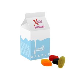 Milchverpackung mit Fruchtgummi und Werbedruck