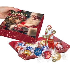 Präsent mit Lindt Schokoladen-Editionsmischung und Werbedruck