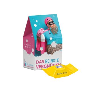 Standbodenbox mit Ritter SPORT Schokowürfel Schoko Crisp und Werbedruck