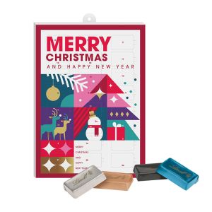 Adventskalender Lindt-Naps mit Wellpappen-Inlay und Werbedruck