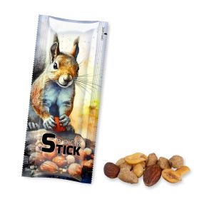 Geröstete gesalzene Nussmischung im Portionsstick mit Werbedruck