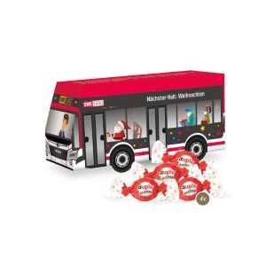 3D Präsent Bus mit duplo Knusperlen und Rundum-Werbedruck