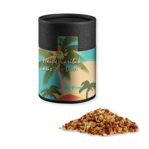Gewürzmischung HOT Karibik Mix in Kraftpapierdose Midi schwarz mit Werbebanderole