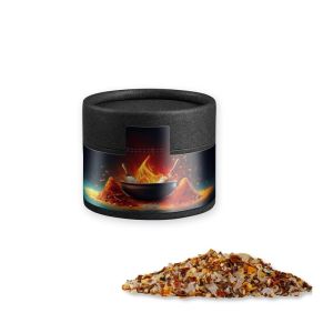 Bio Gewürzmischung Feuer und Flamme in Kraftpapierdose Mini schwarz mit Werbebanderole